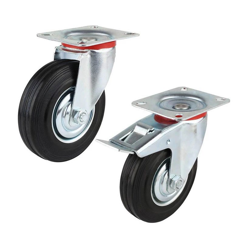 Heavy Duty Caster Wheels 8 Inch 10 Inch Rubber Caster Wheel Brake Swivel Industrial Caster Wheels