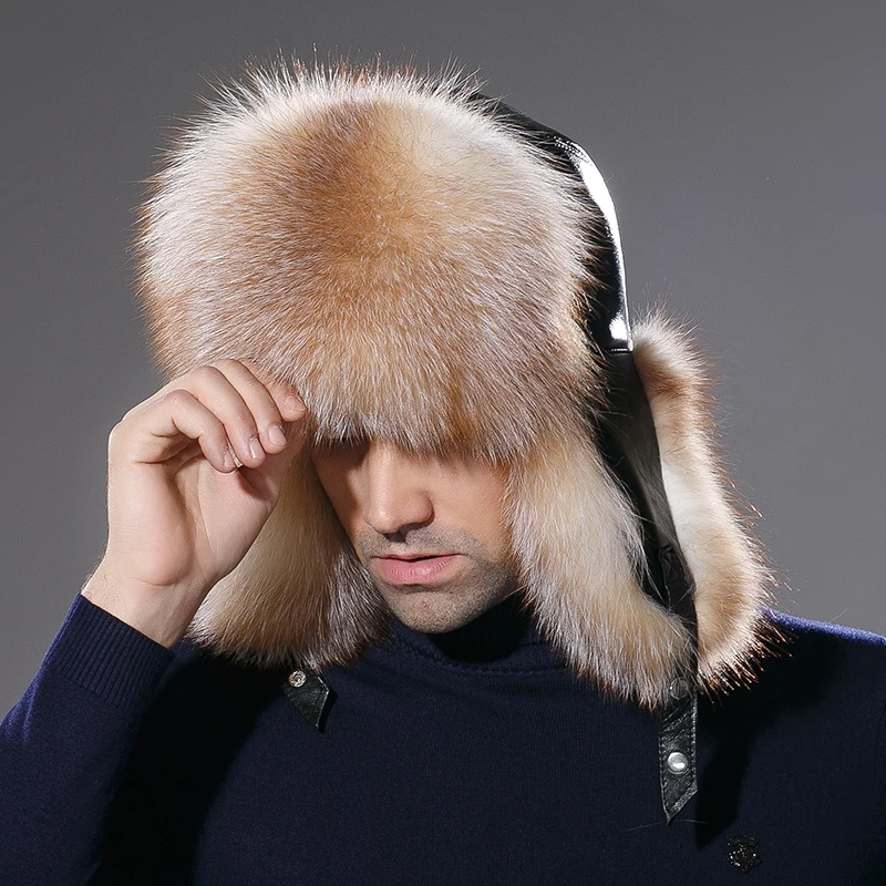 Custom Winter Earflap Hat Men Real Fur Trapper Hats Russia Ushanka Bomber Cap Protect Ear Warm Enough Raccoon Fur Trooper Hat