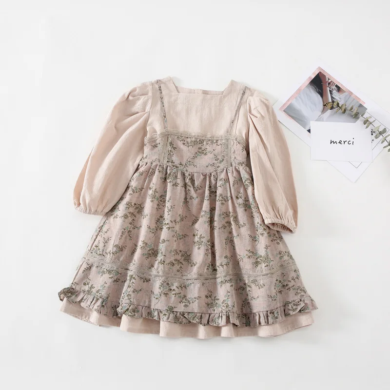 Exclusive Distributor Wholesale Boutique fall spring long sleeve flower printed cotton girl dress