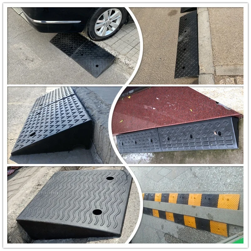 Non-slip 480*410*110mm  Heavy Duty Portable Threshold Rubber Curb Ramps For Cars