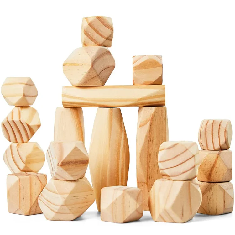 Natural Pine Balance Rock Set Preschool Sensory Kids Stacking Block Toys