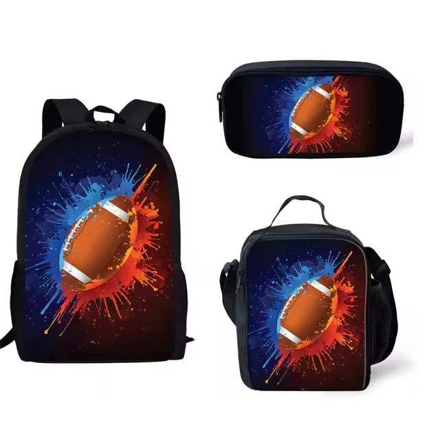 Bulk Wholesale Football Pattern Large Capacity 17 Inch Polyester School Bag Laptop Case Custom School Back Packs Youth Backpack