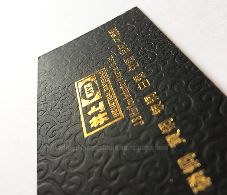 Letterpress printing black cardboard with gold foil logo custom embossing jewelry gift business card paper