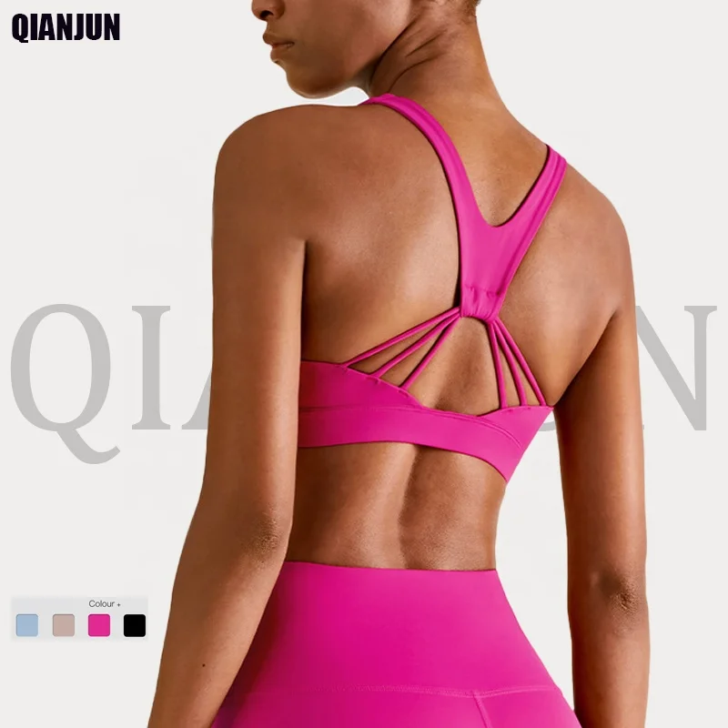 Tiktok Hot Sexy High Neck Shockproof Sports Yoga Bra Girls Gym Fitness Wear Bra Top Custom Logo Clothes For Women