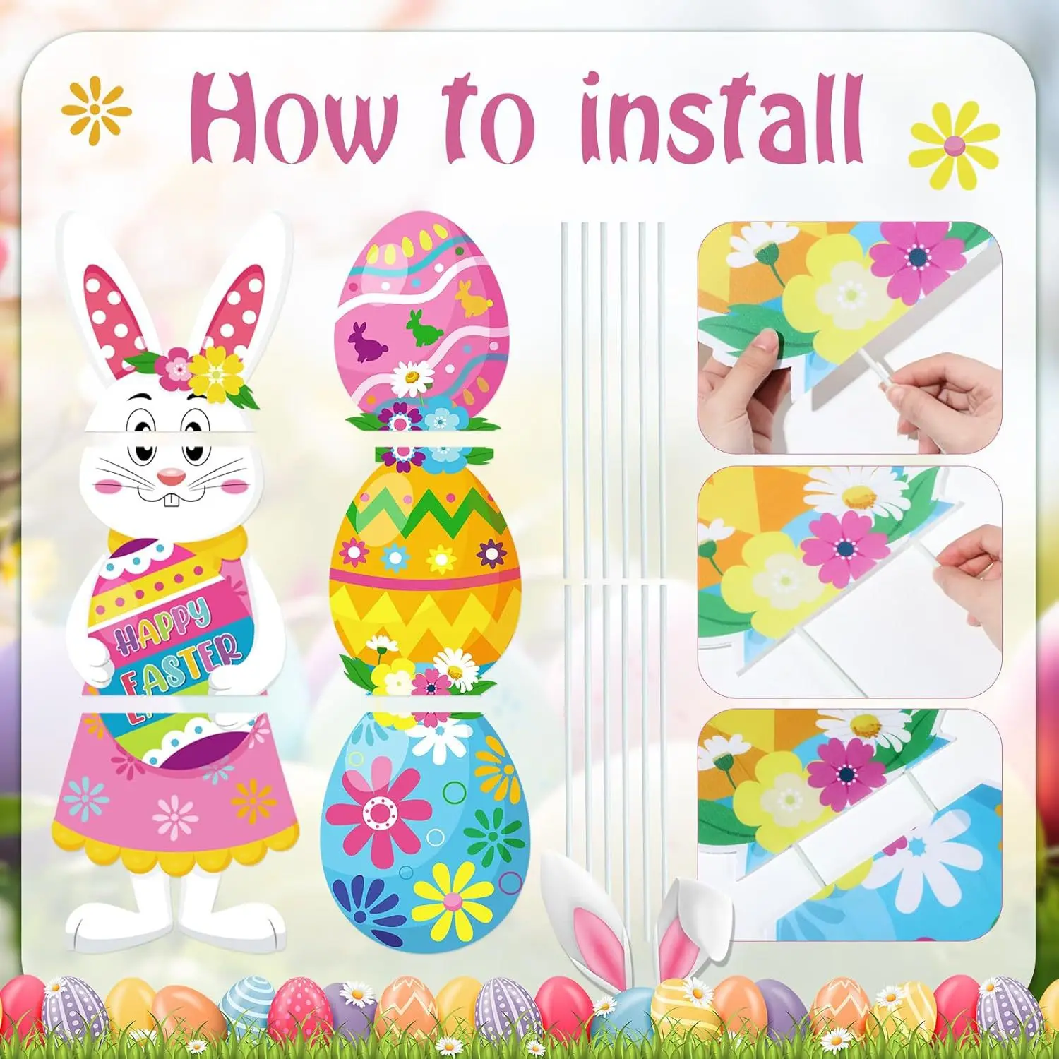 Easy to Set up Outdoor Party Decorations Easter Yard Signs Colorful Bunny Happy Easter Eggs theme Decorations