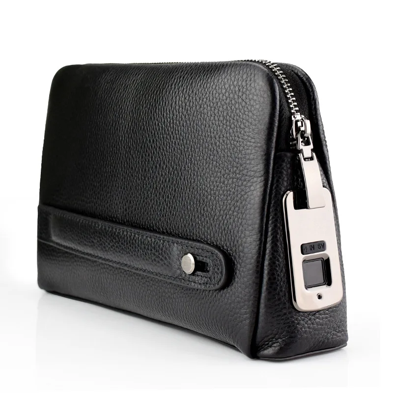 Fashionable Leather Business Bag For Men Wholesale Business Men Fingerprint Handbag With Fingerprint Lock Fingerprint Handbag