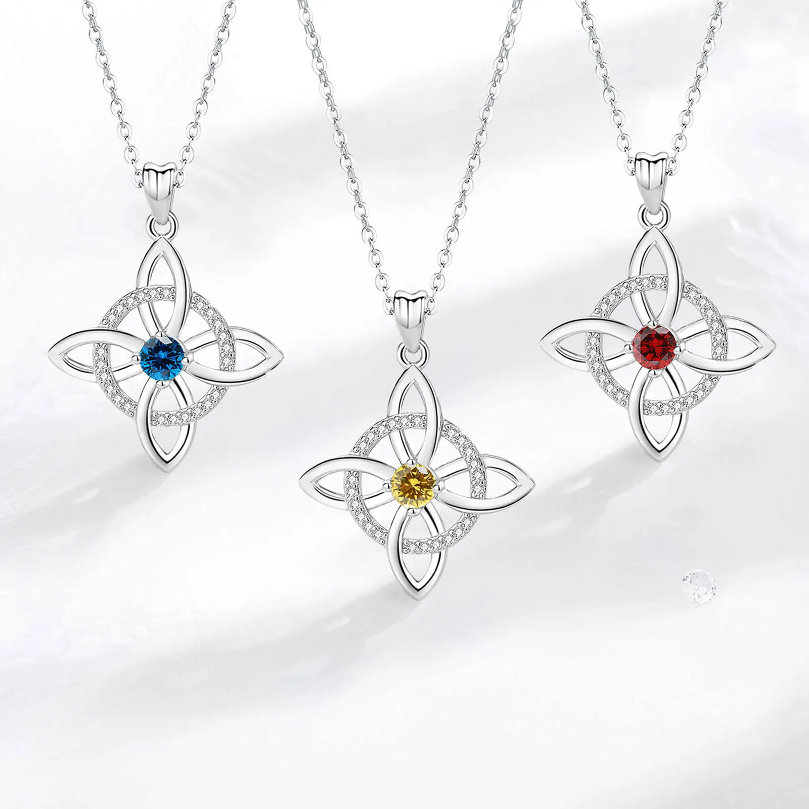 Merryshine 925 Sterling Silver Wicca Moon Irish Celtic Magical Knot Birthstone Zirconia Witches Knot Necklace Jewelry for Women