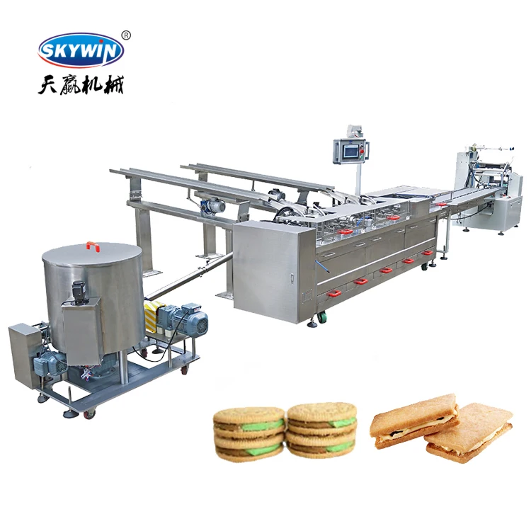 Skywin Two Lanes Sandwich Biscuit Machine With 3 Servo Flow Packing Machine 530s