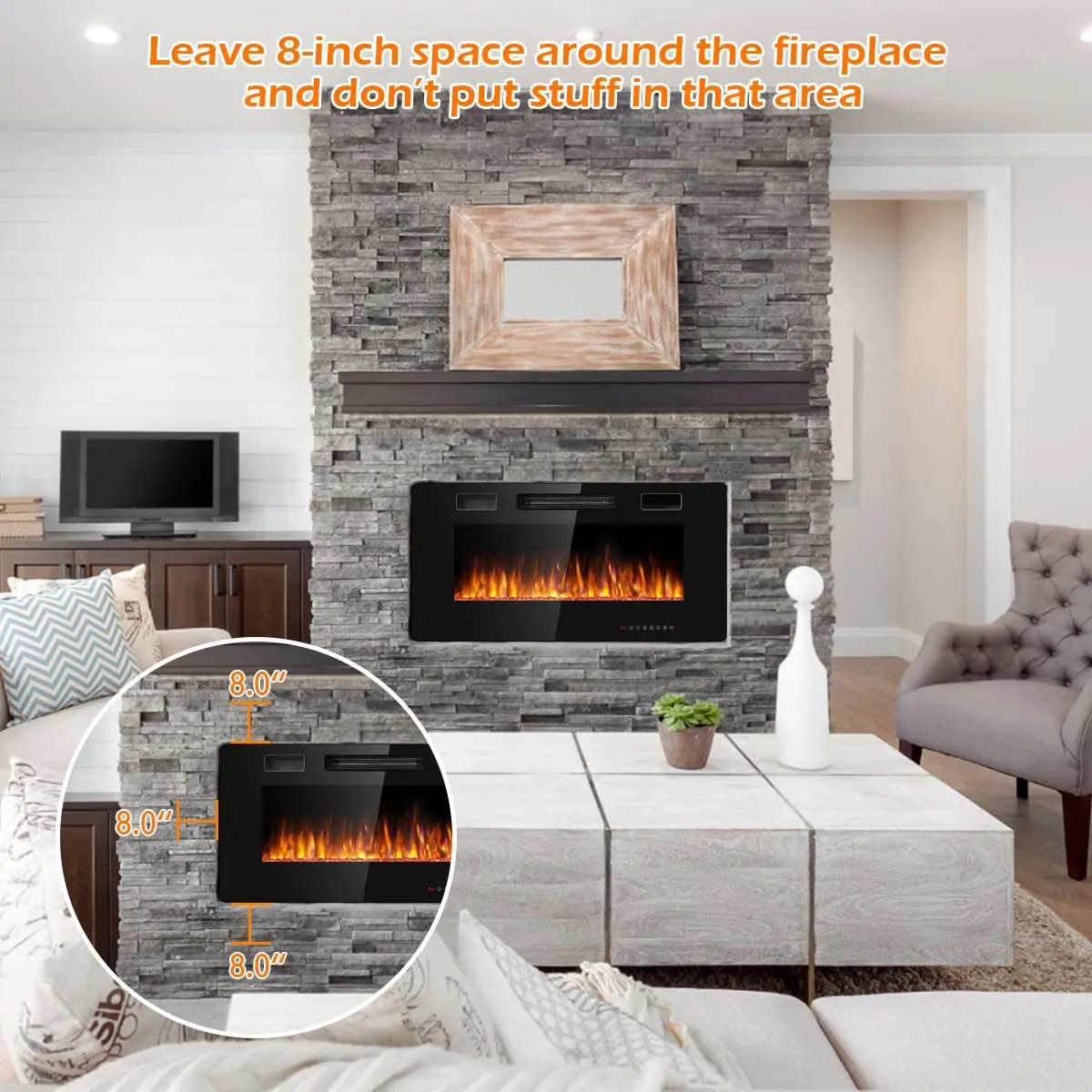 31 inch wall-mounted and recessed Led electric fireplace real flame effect with remote adjustable timer high quality factory