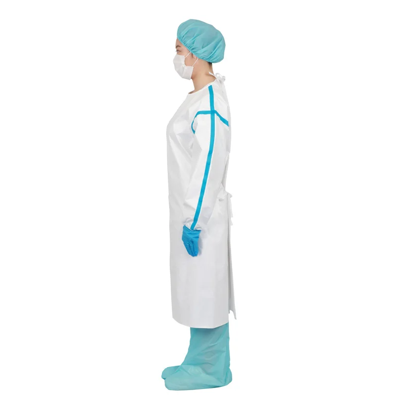 Level 4  Disposable Clothes Isolation Gown Non Woven Safety Coverall PP+PE Clothing with Elastic Cuffs