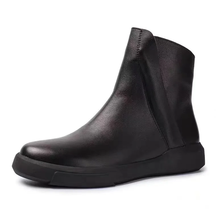 Solid Color Genuine Leather Boots Woman Ladies Fashion Ankle Chelsea Boot