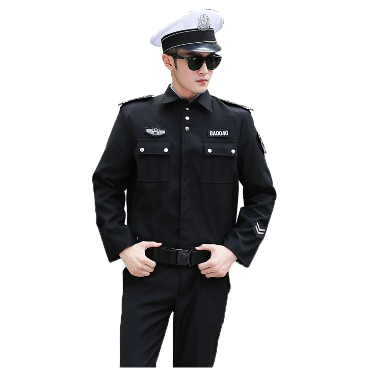Cheap long sleeve security guard uniforms black