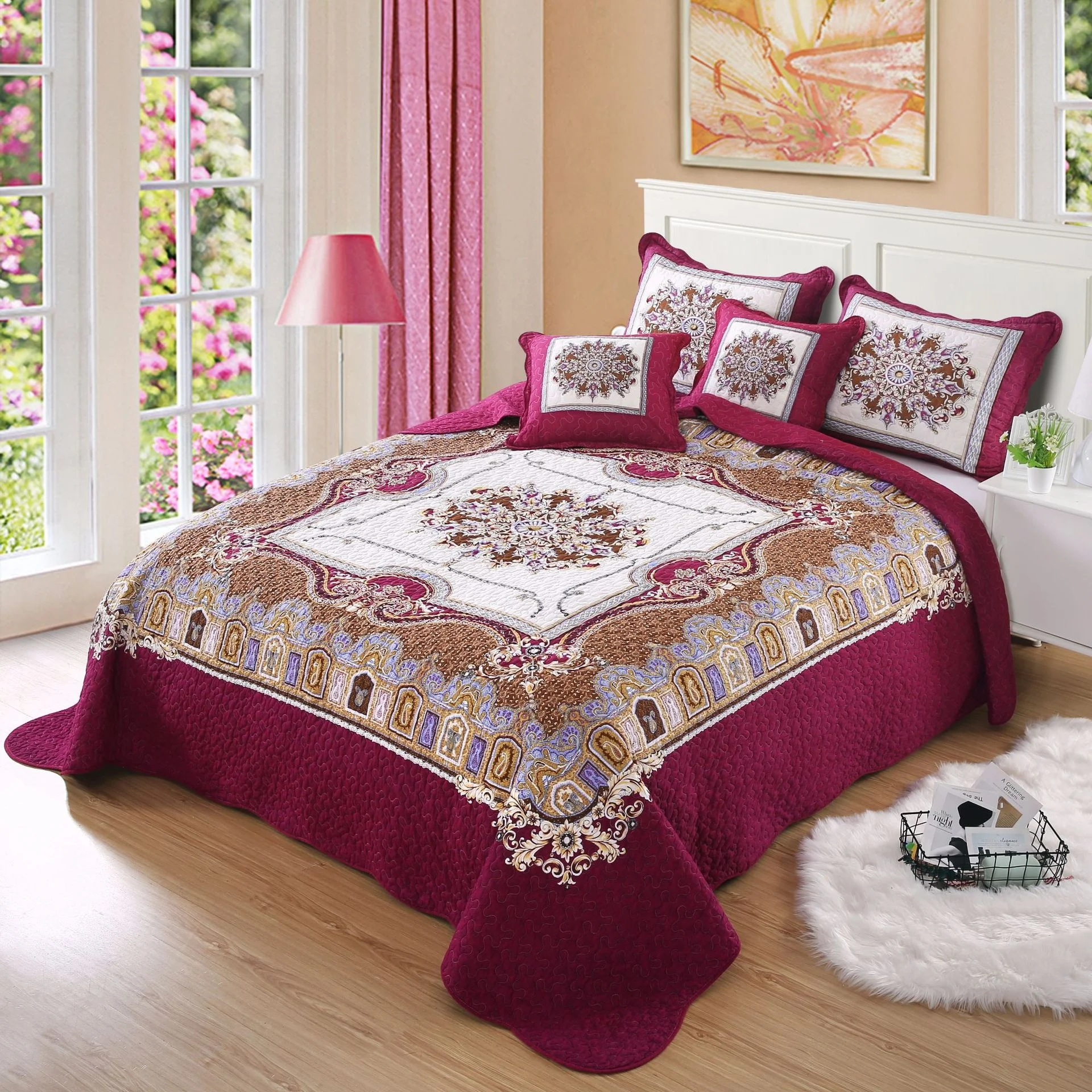 Wholesale Custom 3pcs Luxury King Size 100% Cotton Embroidery Home Bed Sheet Bedding Sets