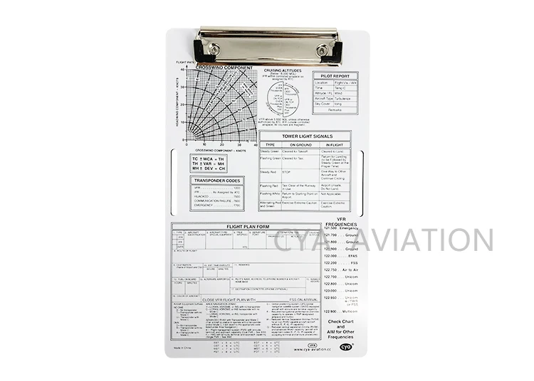 Aluminum pilots kneeboard for school flight training CYA Aviation VFR