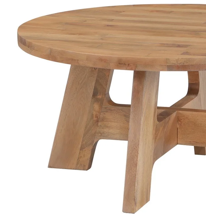 Natural color Solid wood living room round coffee table