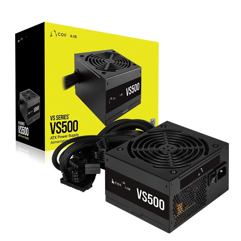 CORS AIR POWER PC Power Supply VS500 ATX Power Supply 80 PLUS Compact Size Low Noise 12cm Fan Flat Cable VS500