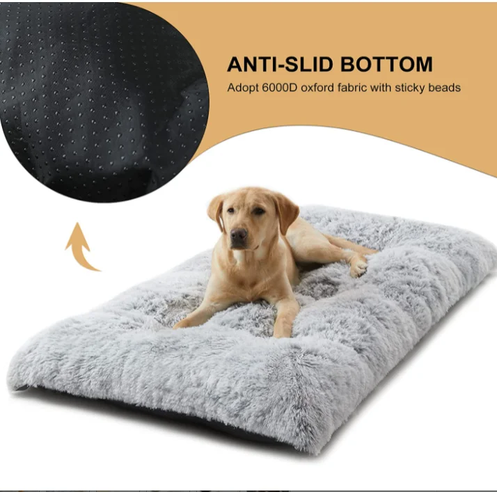 Manufacture Customized Sizes And Color Luxury Long Plush Comfortable Waterproof Pet Dog Bed Mattress PP Filler Dog cage pad bed