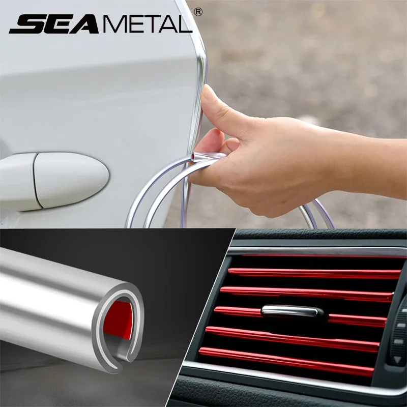 5m Car Door Edge Protector Universal Auto Anti Scratch Strip Chrome Moulding Trim Seal Strip For Air Outlet Door Hood Trunk