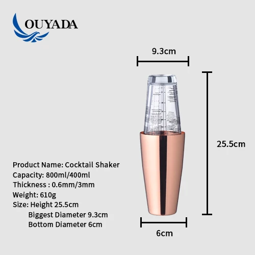 
Factory Direct 800ml rose gold stainless steel copper barware boston shaker bar shakers cocktail shakers from india 