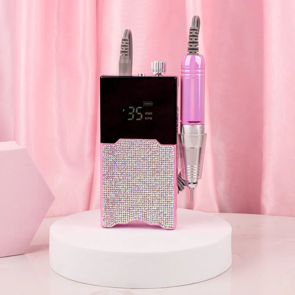2024 Portable Wireless Electric Heart Nail Drill 35000RPM Shiny Rhinestone Rechargeable Machine Primer Pen Portable
