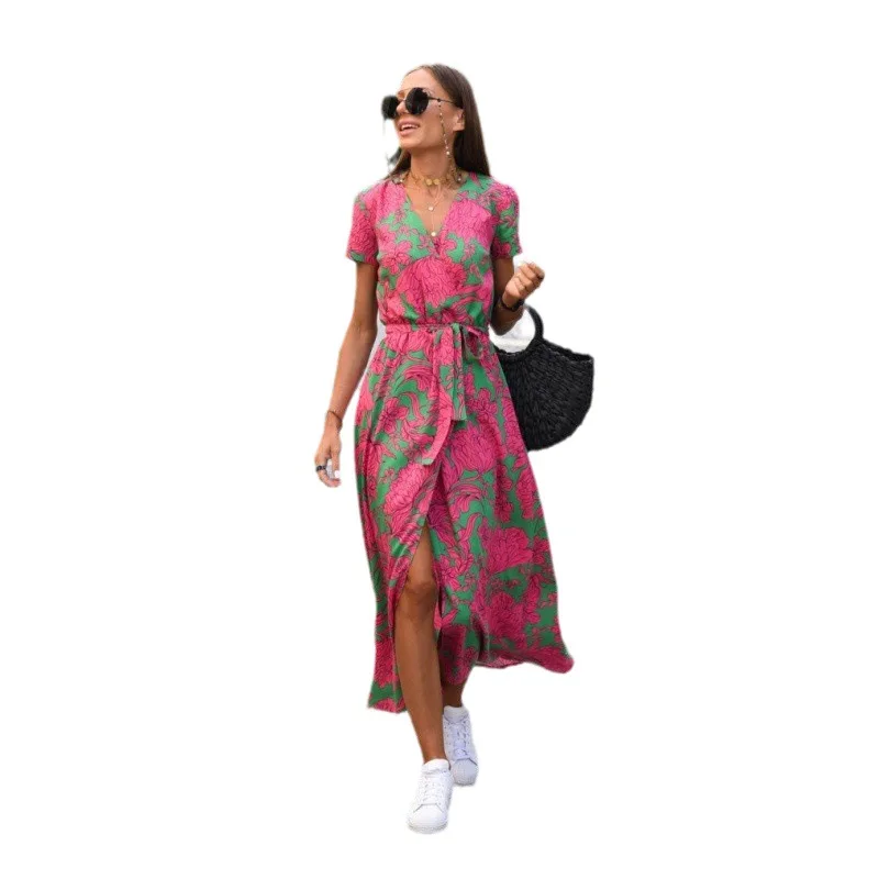 Large size Maxi Dress for Women Casual Summer Sundress V-Neck 1/4 Sleeve