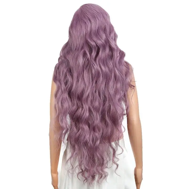 BONI 13*6 Ash Purple Wig free part Easy 360 Synthetic Lace Frontal 31Inch Long Wavy lace front wigs synthetic hair wig