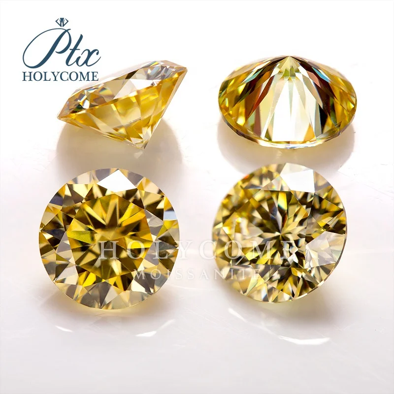 Holycome 2CT round cut gold yellow moissanite diamond Synthetic Diamond stones Price Per Carat moissanite