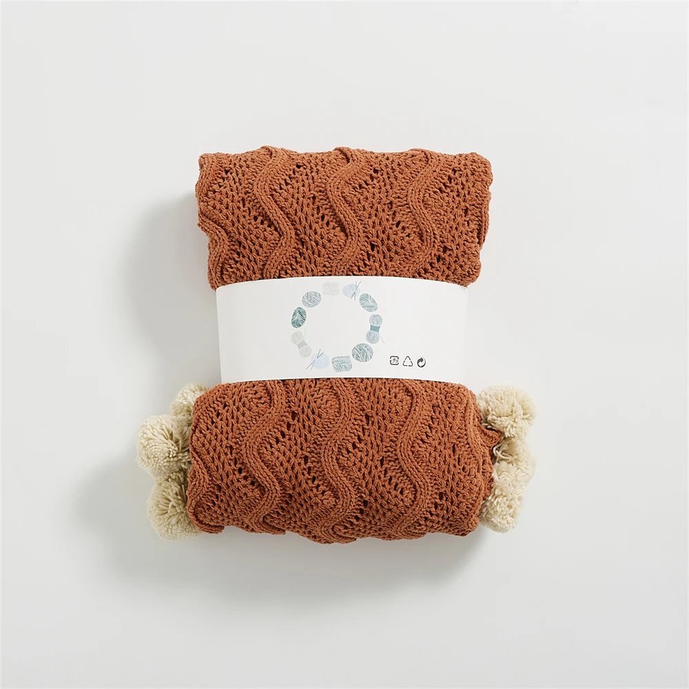 Nordic polyester pure color ball blanket   Sofa bed tail towel class a blanket living room knitted blanket