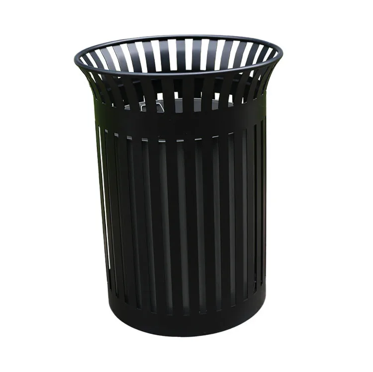 Black Decorative Baskets Garbage Bin Trash Can Garden Metal Round Perforated Galvanized Steel Street Arlau Outdoor Manufacturer