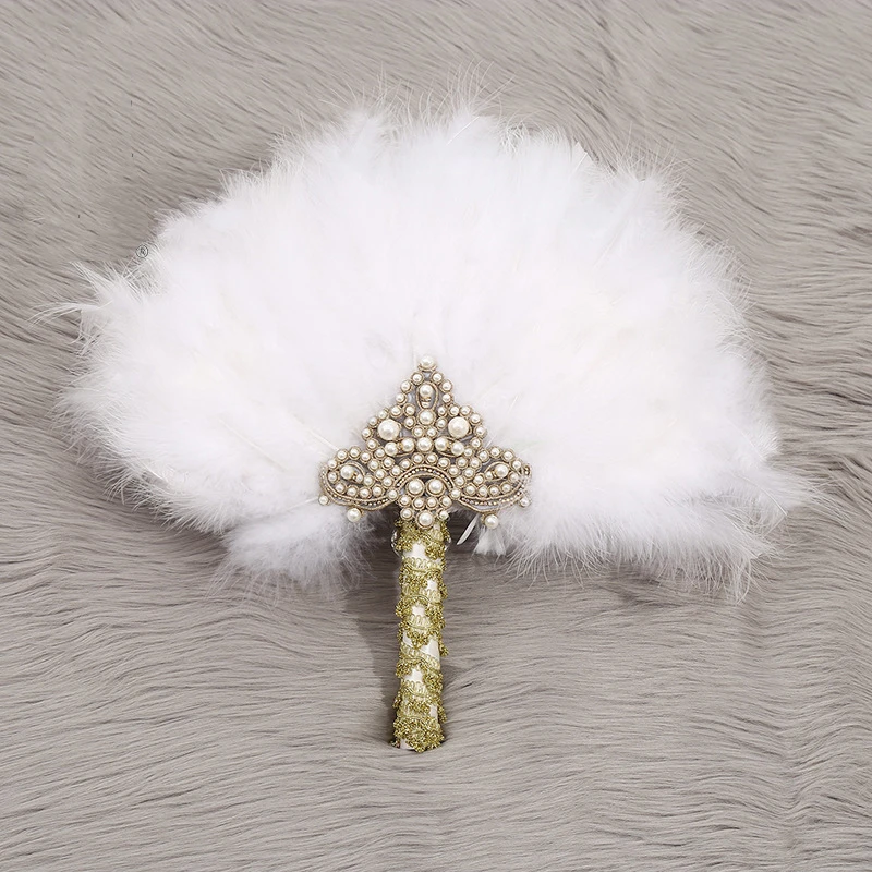 YOPIN-1645 Wedding Colourful Feather Hand Fan Decorative Bride Ostrich Feather Fans
