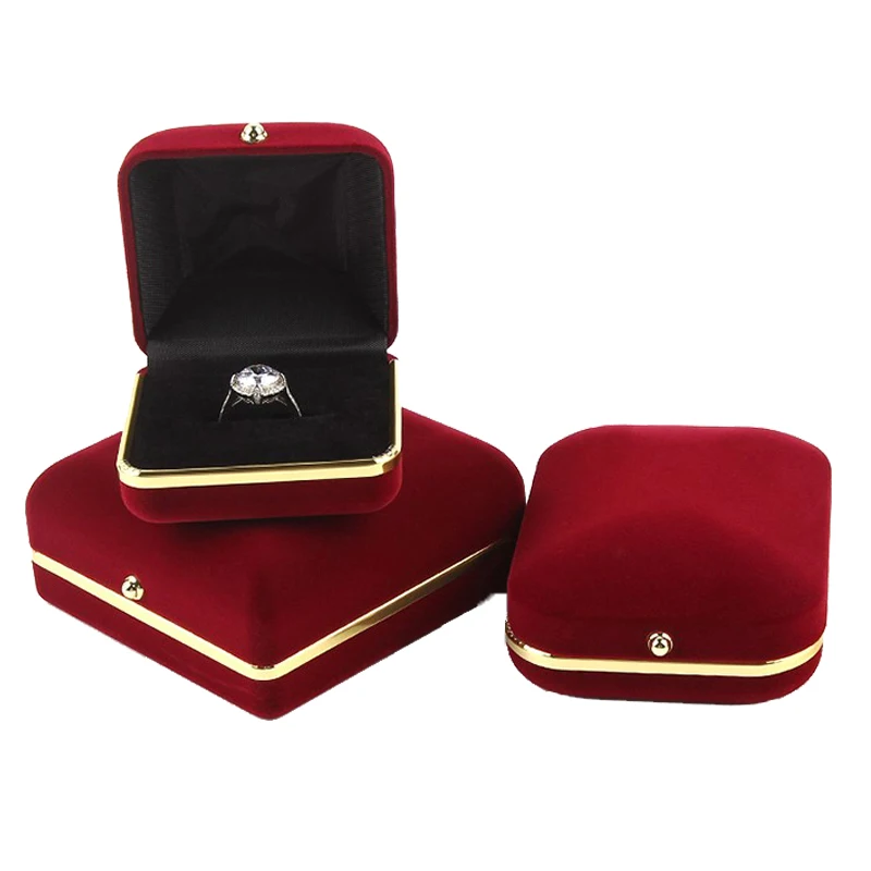 Wooden velvet ring box for wedding boxing ring and custom jewelry ring case