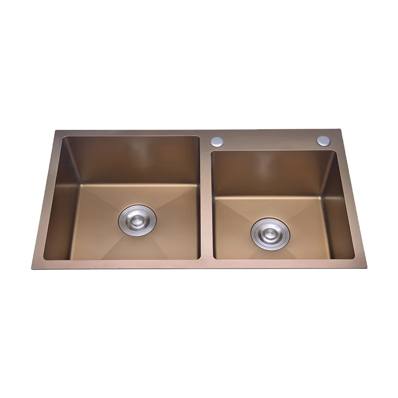 Custom Made Golden Modern Kitchen Furniture Double Wash Basin Sink Stainless Steel sinks
