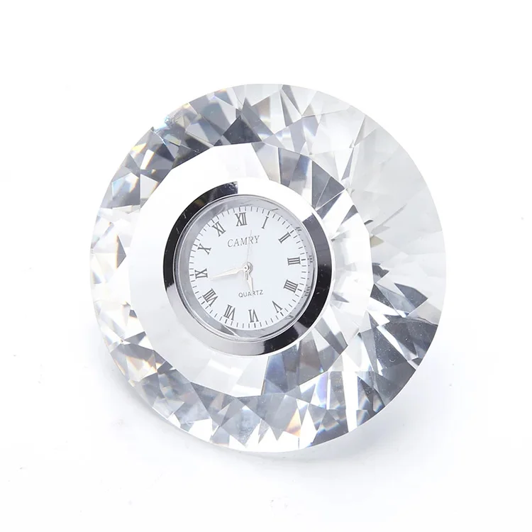 Crystal Clock For Office Desk Decoration Cheap Gifts Diamond Shape Crystal Clock K9 Crystal Glass Diamond with Clock for Gift