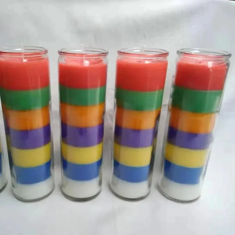 wholesale 7 day candles glass jar religious candle 8 inches memorial rainbow candle made by paraffin wax