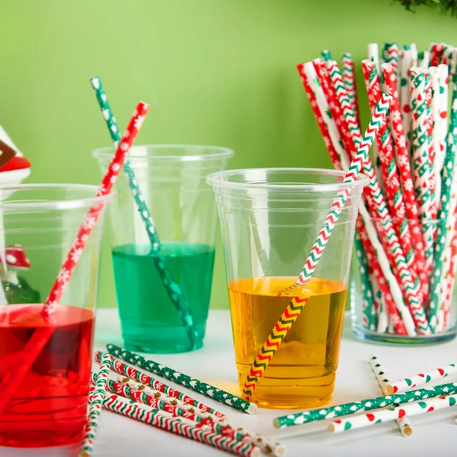Biodegradable Christmas Stripe Paper Straws Disposable Xmas Drinkware Bulk 8 Multi-patterns Party Supplies Birthday Decorations