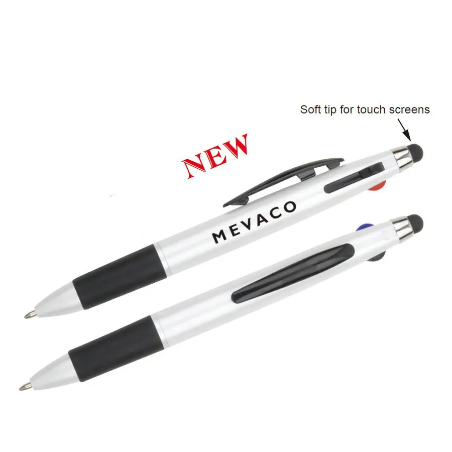 customized 3 color Multi-Color ink custom logo stylus Ball Pen with soft rubber grip-black blue red ink ball pen with stylus