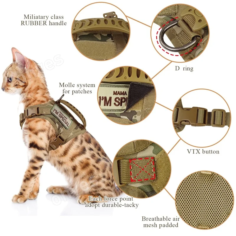 Custom Nylon Tactical Adjustable Pet Cat Harness And Leash Luxury Dog Harness