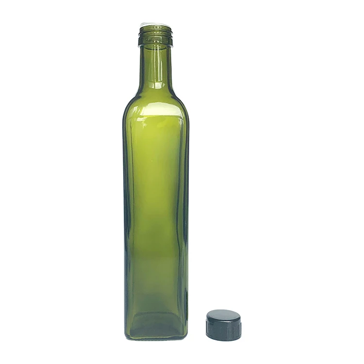 Hot Sale 500ml Dark Green Square Shape Olive Oil Glass Bottle With Pour Spout