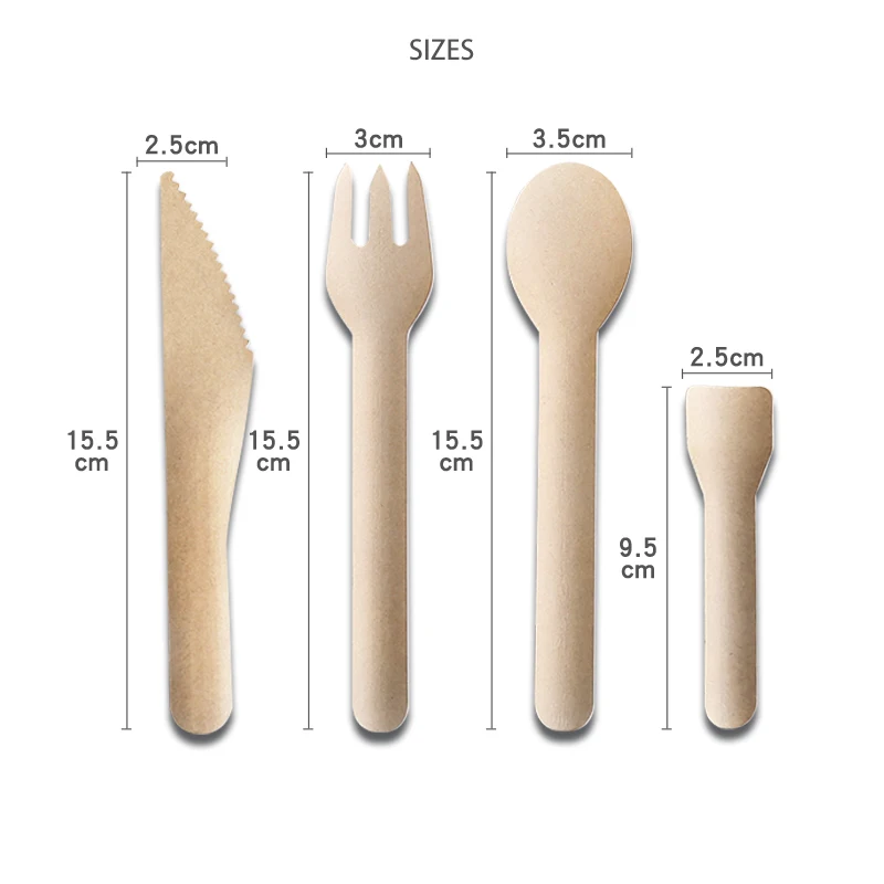 6 Inches Disposable Paper Cutlery Biodegradable Fork Knife Spoon Set