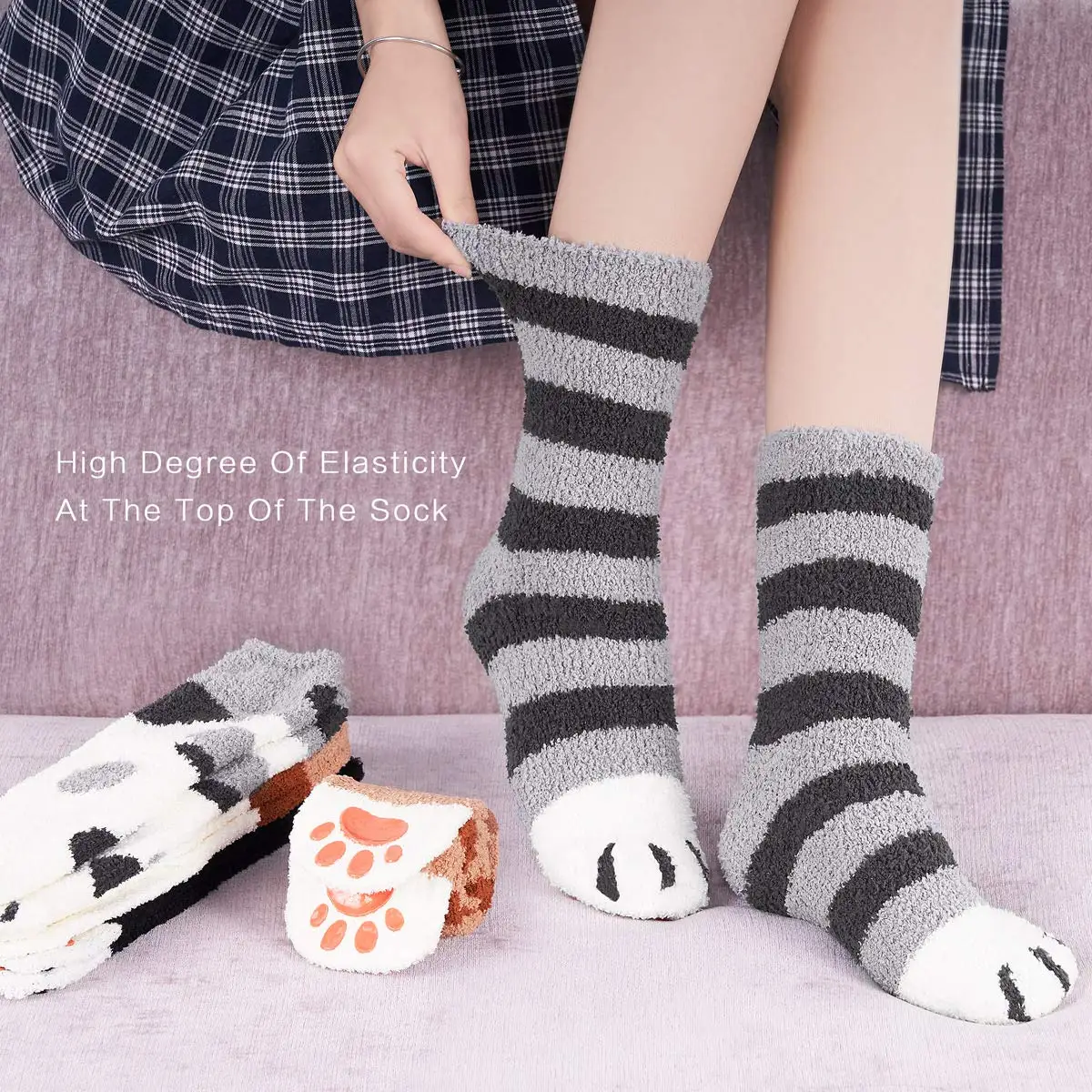  Easycosy коралловый флис зимние женские домашние толстые мягкие теплые дизайнерские милые носки с кошачьей лапой нескользящей