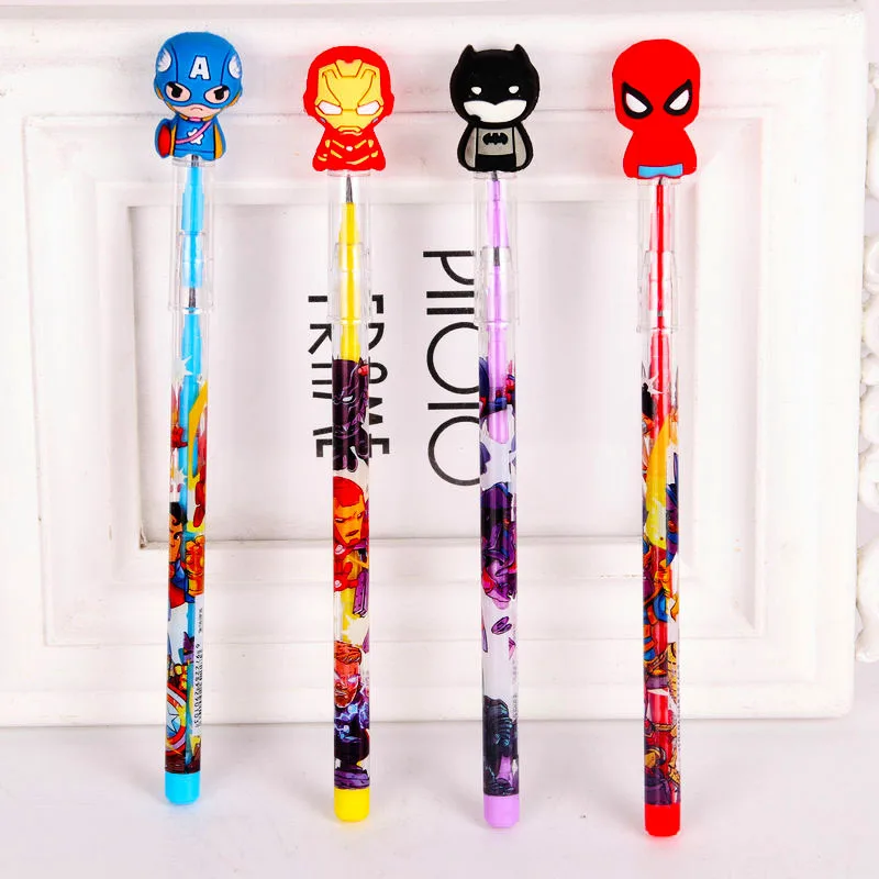 Spiider man Marveel Hero Pencil Student Cartoon Battman Silicone soft doll Bullet Pencil kids stationery