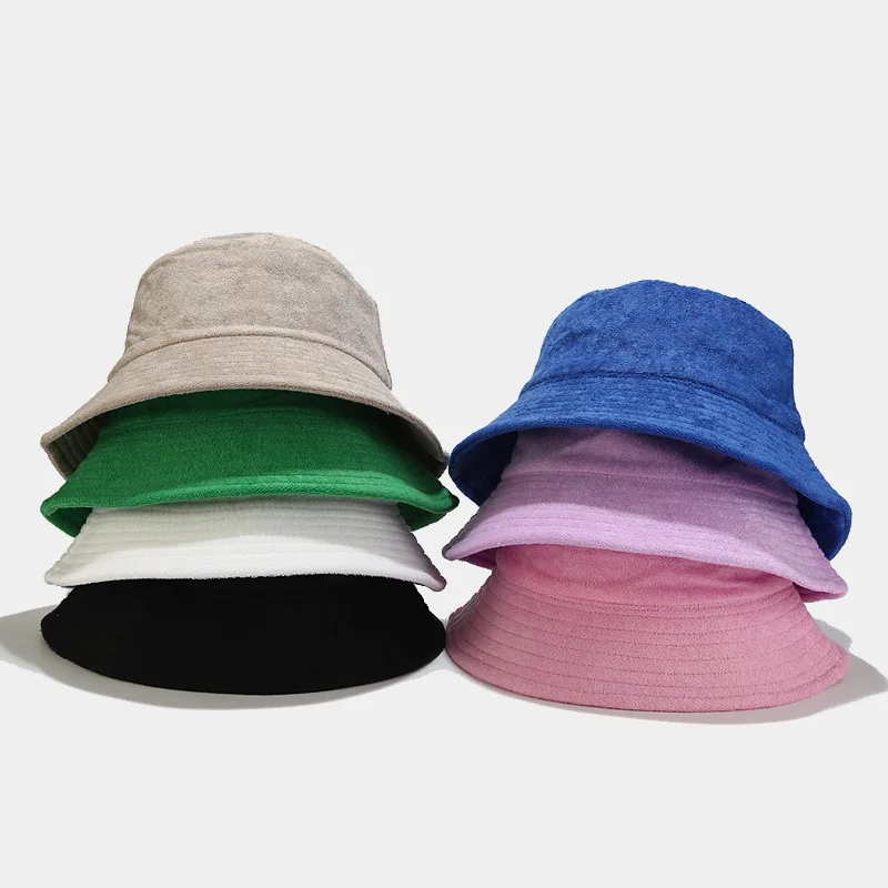 Custom Logo Cotton Solid Terry Towel Bucket Hats Sun Protection Fisherman Hat Basin Caps for Boys Girls