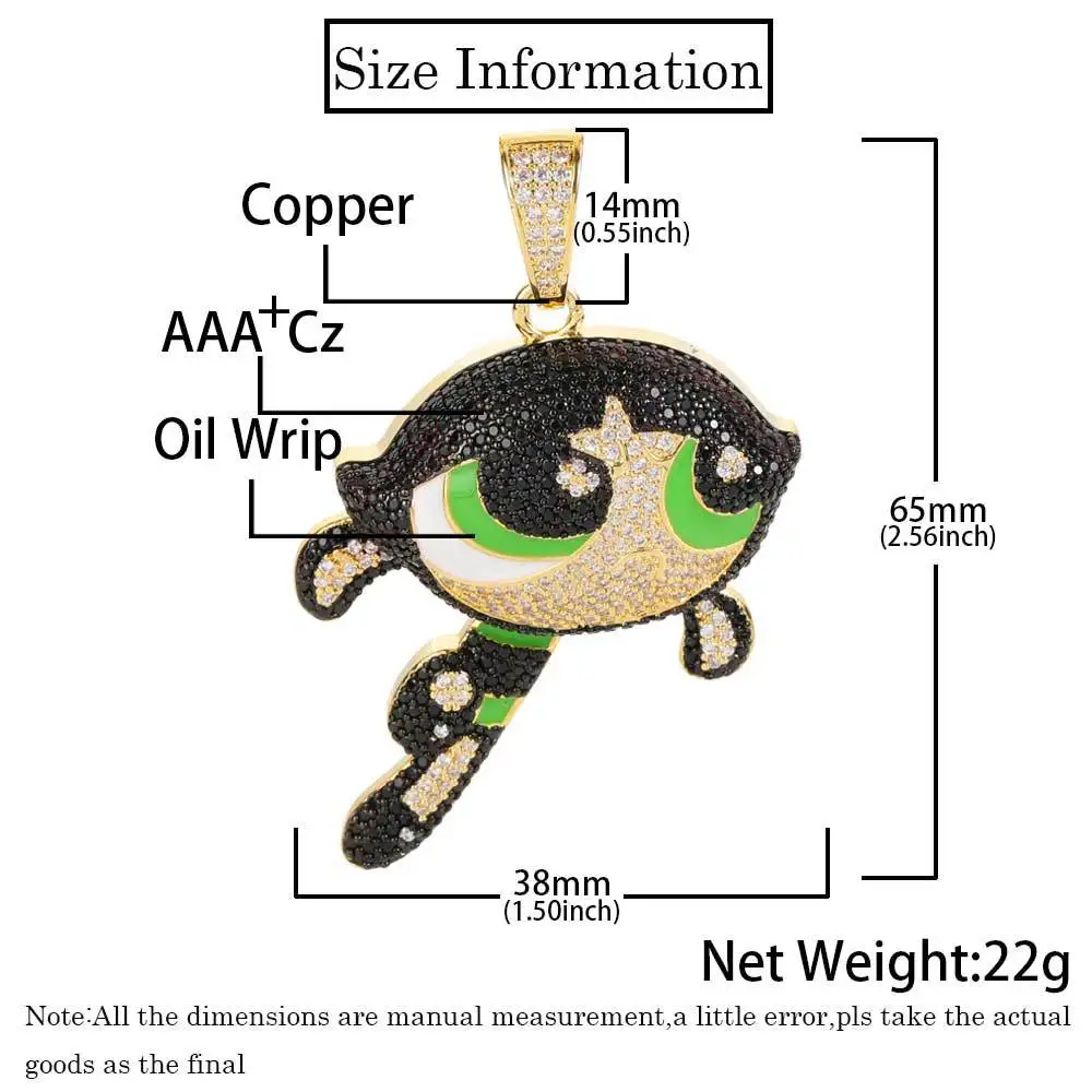 Хип-хоп мультяшный аниме красочный Циркон Powerpuff девушки Лютик кулон роскошный Шарм ожерелье для женщин