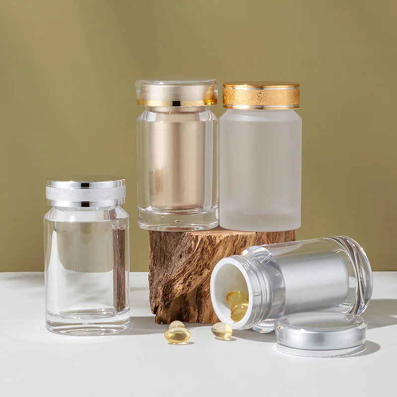 Luxury PS Frosted Capsule Bottles Sealed Bottle with Aluminium Caps Round Capsule Pill Vitamin Jar Medicine Plastic Screw Cap