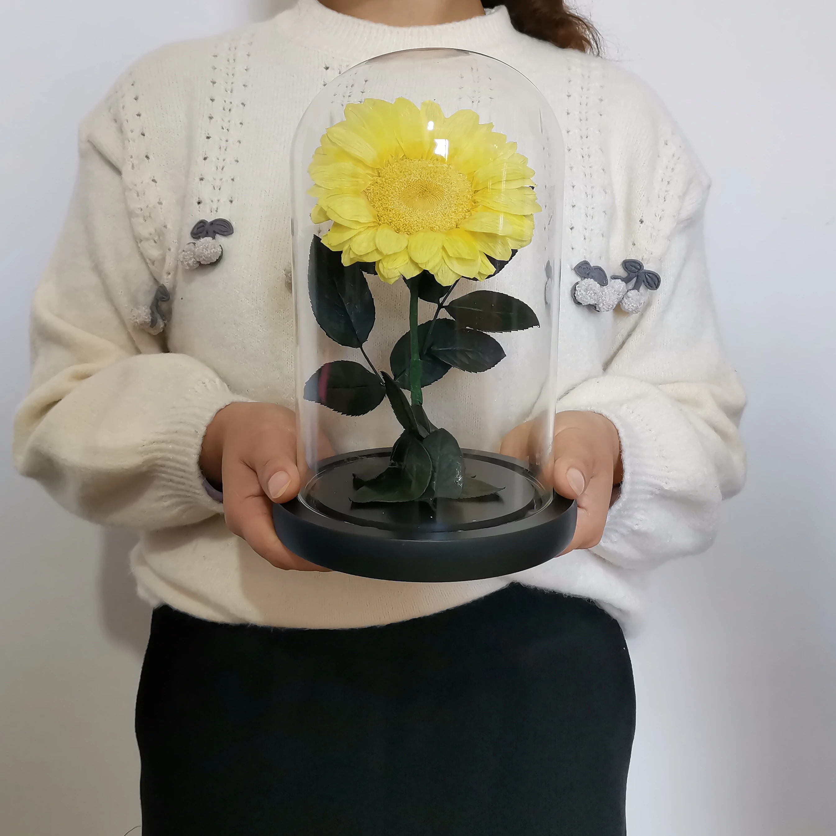 Zui Fangxin Preserved Real Sunflower Artificial Flower Artificial Sunflower Preserved Flower in Dome Glass