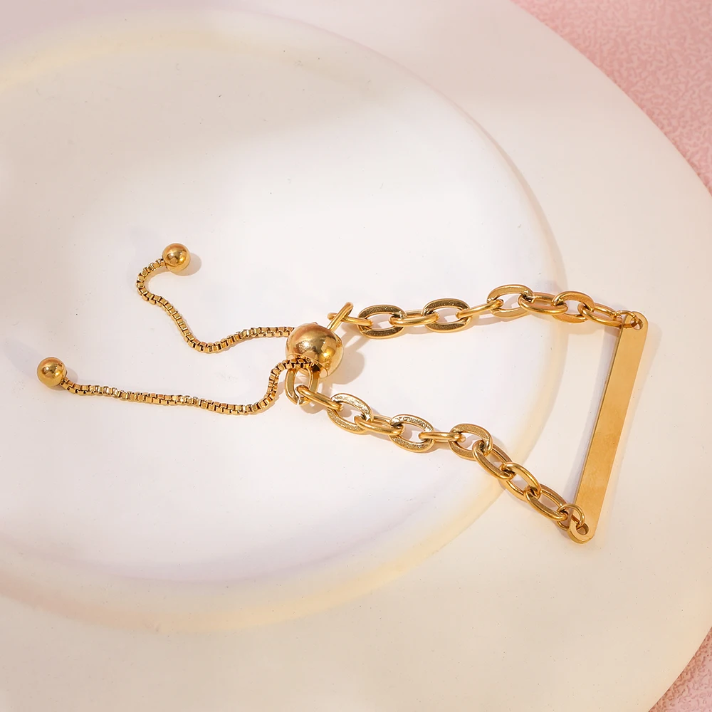 High End Gold Plated Stainless Steel Little Strip Adjustable Bracelet for Women Wholesale Jewelry