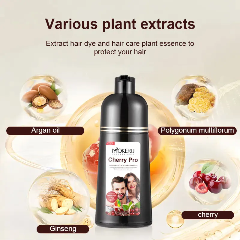 MOKERU Wholesale 500ml Easily Use And Permanent Natural Plant Extract Hair Color Shampoo Coverage Gray Hair