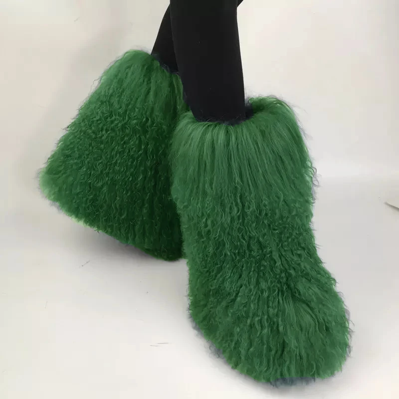 2023 новый стиль оптовая продажа модные пушистые длинные меховые ботинки из натуральной монгольской овечьей шерсти