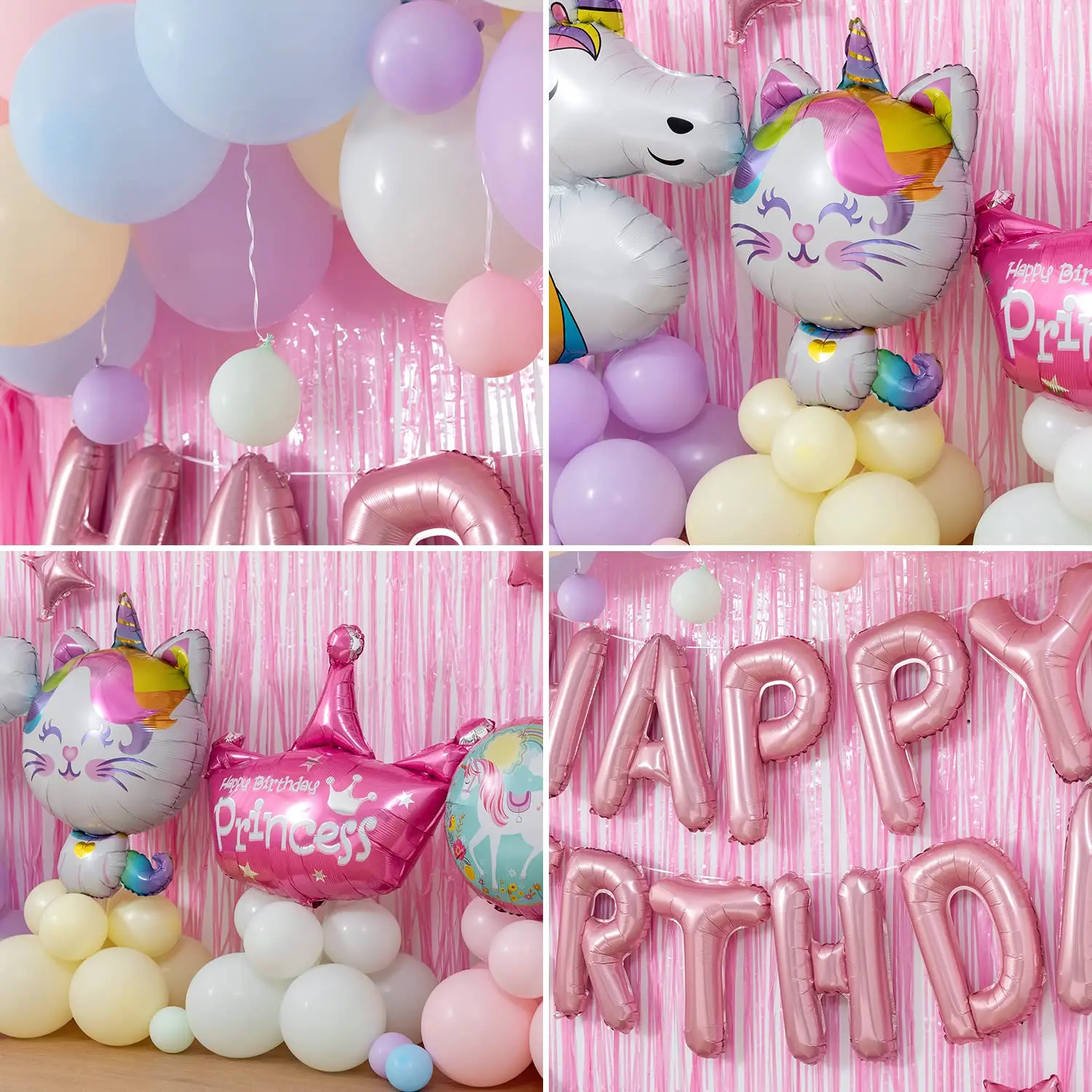 Unicorn Pink Birthday Party Decorations Balloons Arch Garland HAPPY BIRTHDAY Banner Pink Curtains Birthday Party Supplier