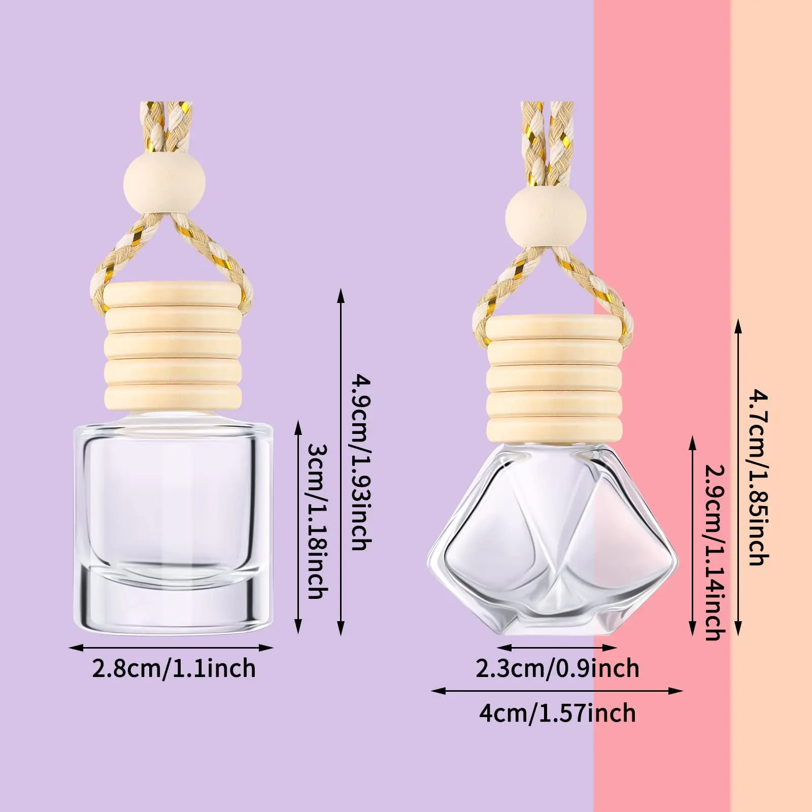 Car Perfume Bottle Empty Wood Hanging Car Aroma Diffuser 8ml Reusable Car Perfume Bottle With Wooden Lid